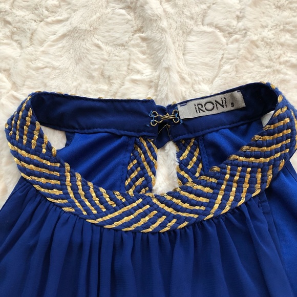 Sheer Blue & Gold Trapeze Dress - Picture 4 of 6